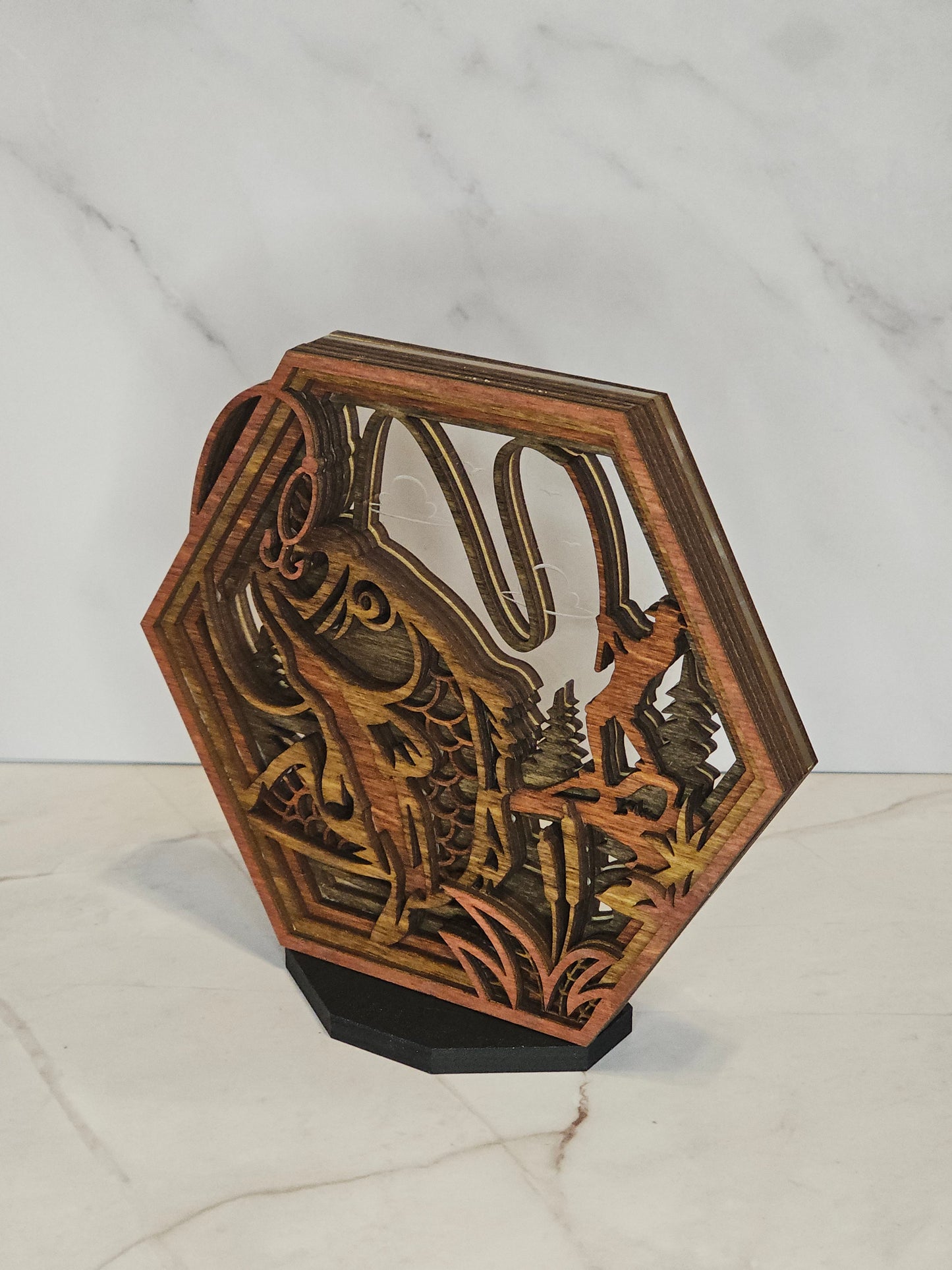 Fishing Hexagon Shadow Box