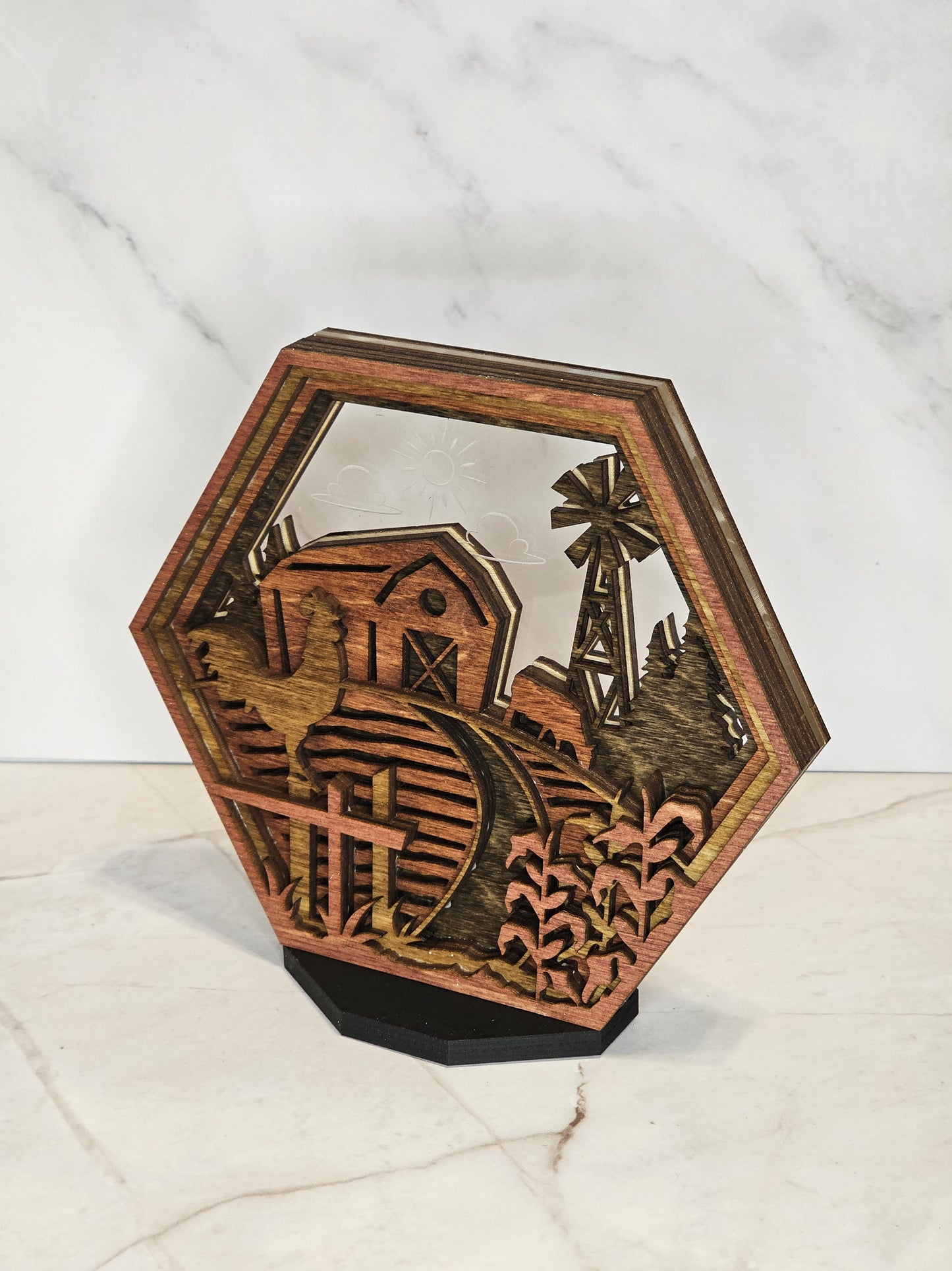 Farm Hexagon Shadow Box