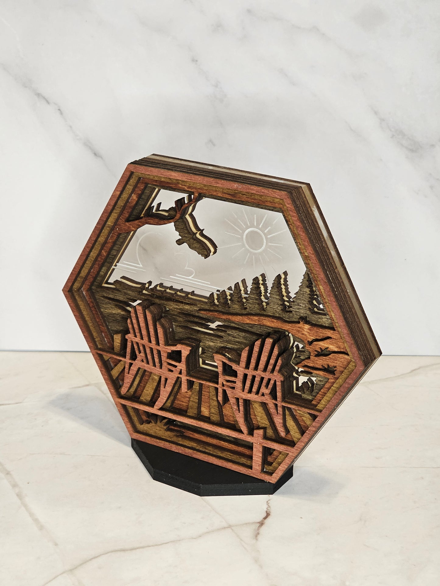 Lake Hexagon Shadow Box