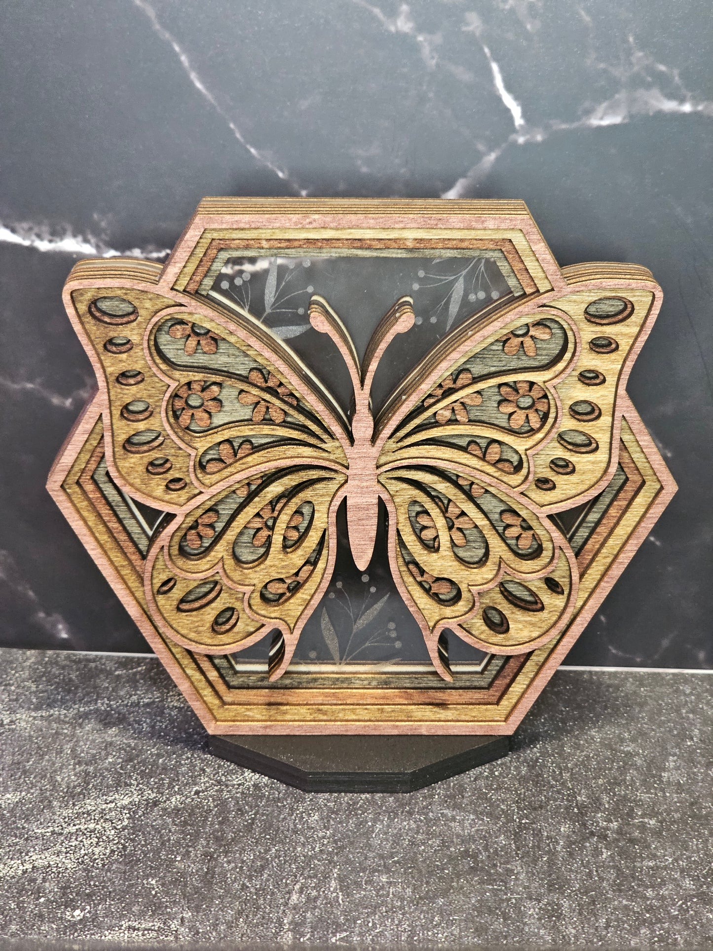 Butterfly Hexagon Shadow Box