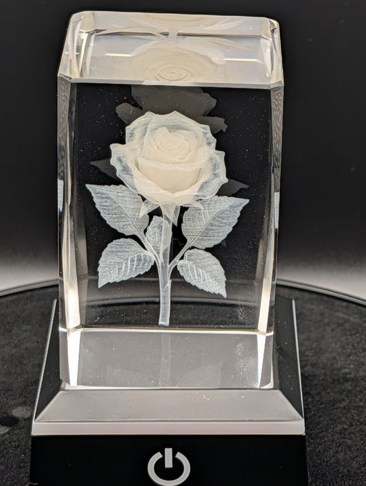 The Eternal Bloom: 3D Laser-Engraved Crystal Rose